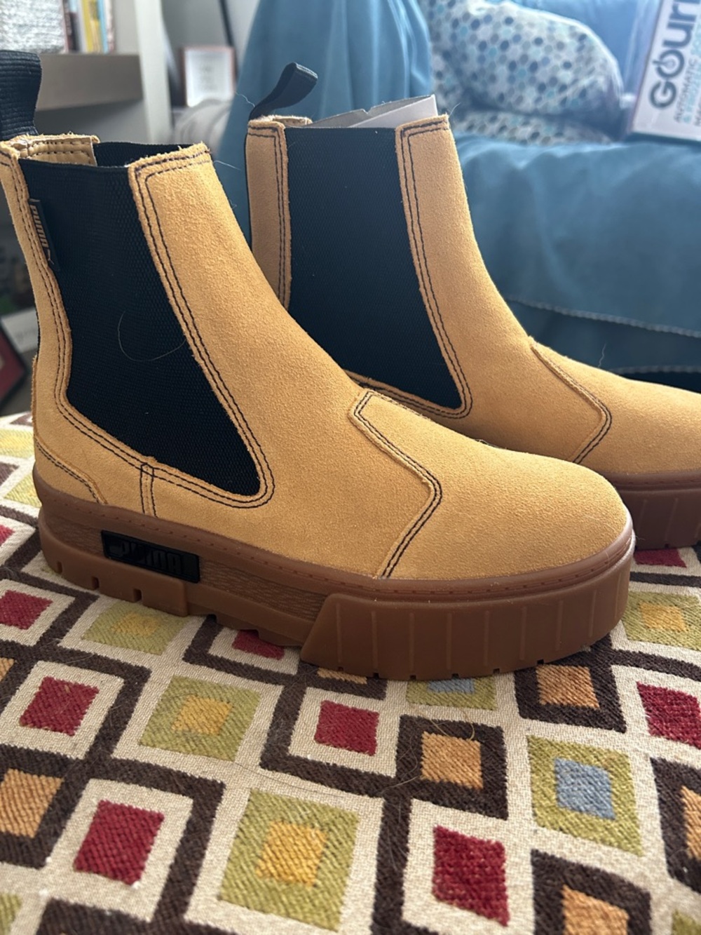 Puma Yellow Suede Platform Chelsea Booties